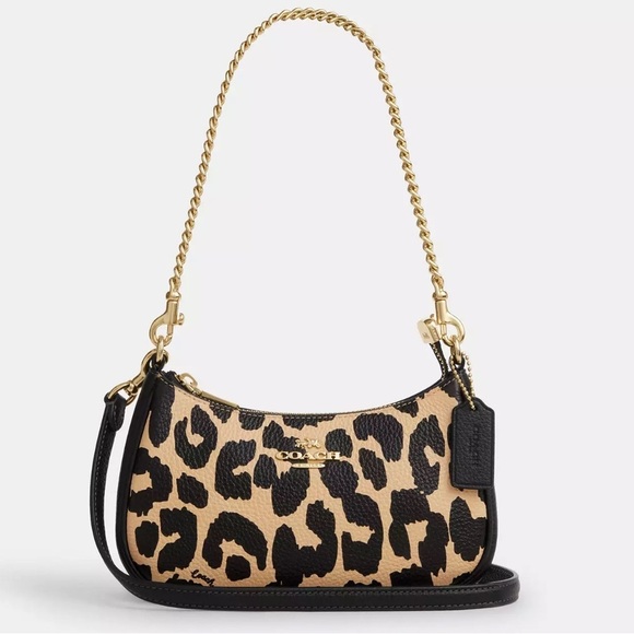 Coach Handbags - Coach Teri Mini Crossbody Bag With Leopard Print CA UU